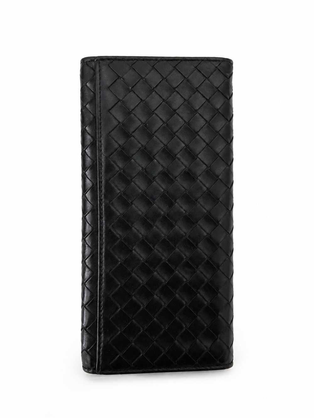 Authentic Bottega Veneta Black Intrecciato Leather Long Wallet